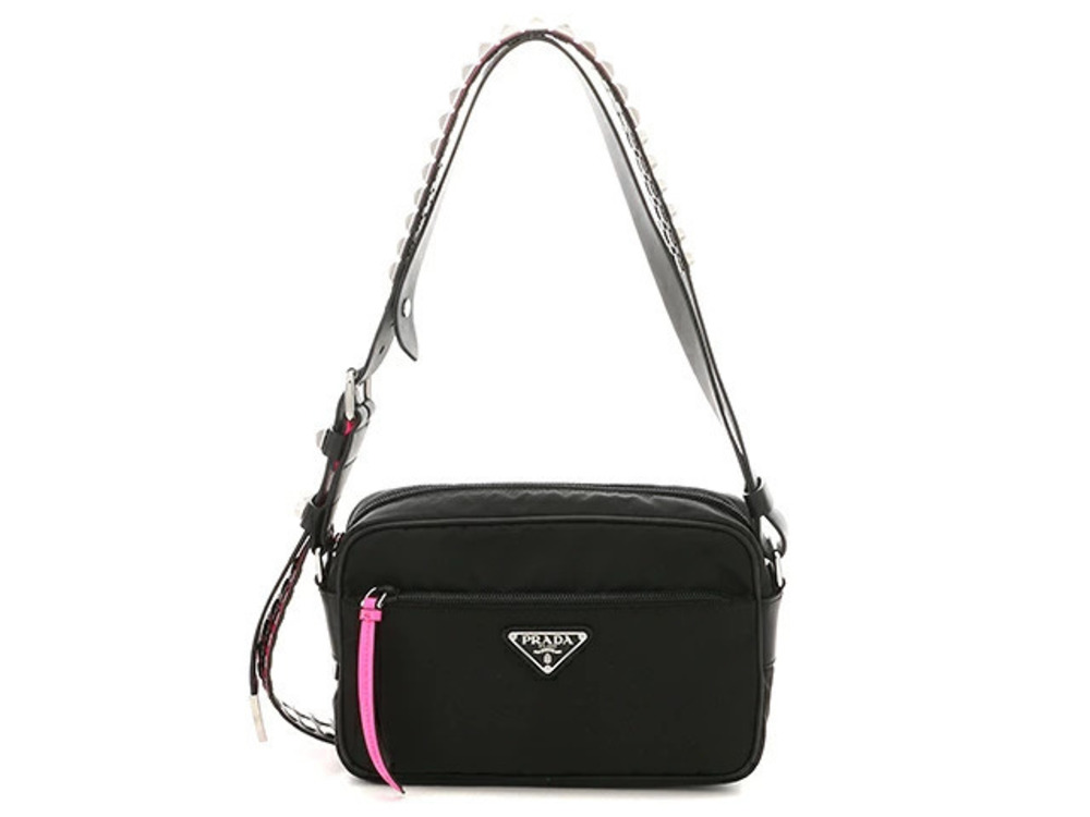 Prada Shoulder Bag Studded Calfskin Black